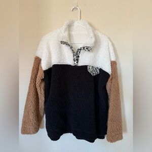 Sherpa Sweater with White Cheetah Detail Wanna B